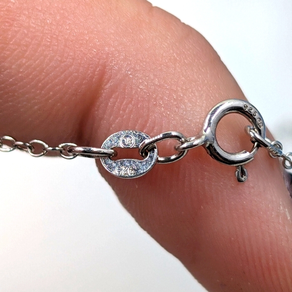 Abalone Shell and 925 Sterling Silver Signed Vintage Necklace - Picture 5 of 6